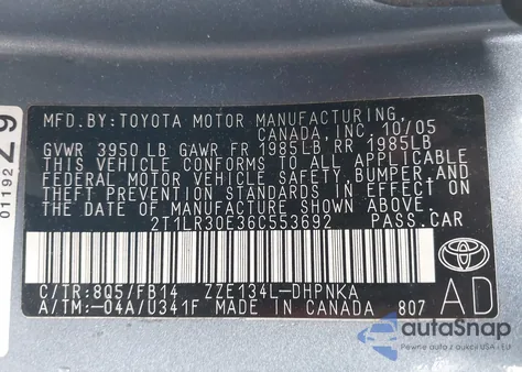 2006 Toyota Corolla Matrix Xr from USA, damaged, VIN 2T1LR30E36C553692